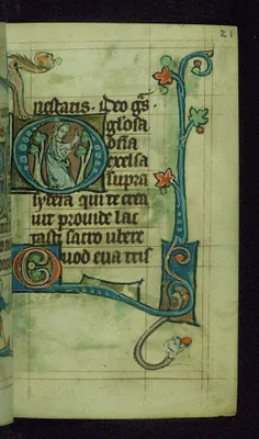 Leaf from Book of Hours: Lauds from Hours of the Virgin, Initial O with Woman Standing Among Trees