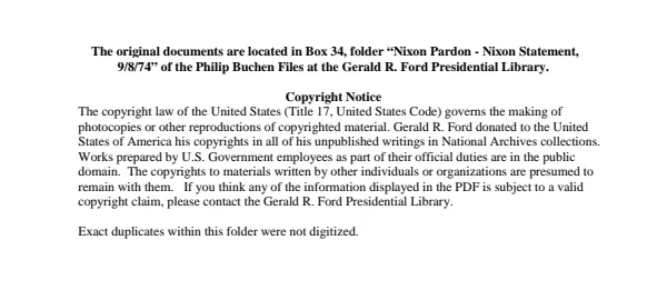 Nixon Pardon - Nixon Statement, 9/08/74