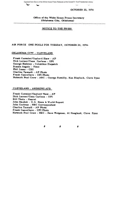 Air Force One Pools for Tuesday, October 22, 1974 [Pool Assignments]