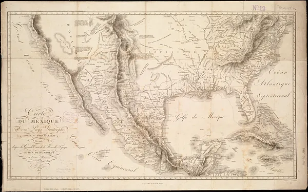 Carte du Mexique et des pays limitrophes situés au nord et à l'est
