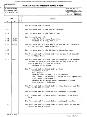 President Gerald R. Ford's Daily Diary, September 21, 1976