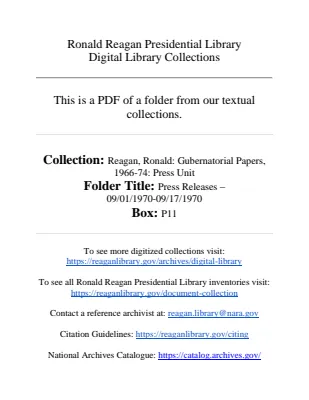 Press Releases - 09/01/1970-09/17/1970