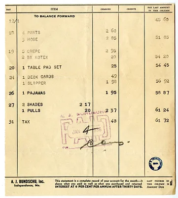 Bill from A. J. Bundschu, Inc.