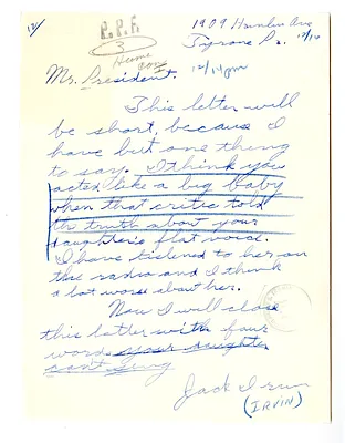 Letter from Jack Irvin to President Harry S. Truman