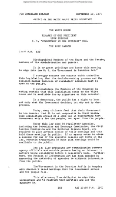 Remarks of the President upon signing S. 5, "Government in the Sunshine" bill [Signing Statements and Announcements]