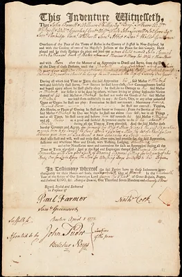 John Remick indentured to apprentice with Nathaniel [Nathanael] Cook of Boston, 26 March 1773