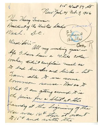 Letter from Charles Rivers to President Harry S. Truman