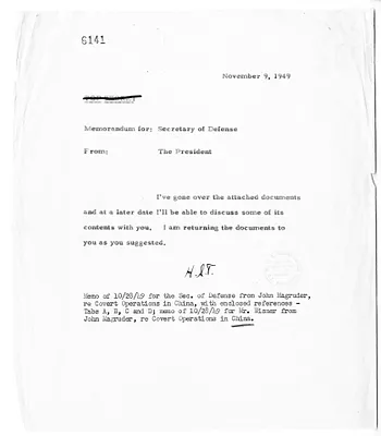 Memorandum from President Harry S. Truman to Secretary of Defense Louis Johnson