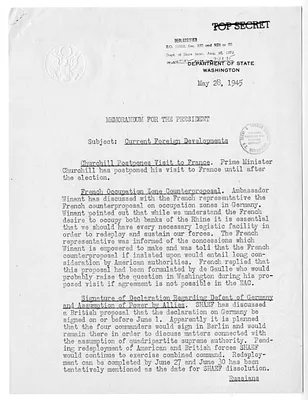 Memorandum from Acting Secretary of State Joseph Grew to President Harry S. Truman