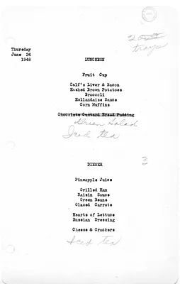 White House Luncheon and Dinner Menu