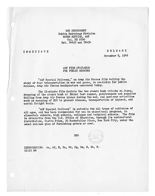 War Department Press Release