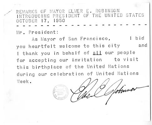 Text of Remarks of Mayor of San Francisco, California Elmer E. Robinson, Introducing President Harry S. Truman