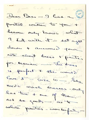 Letter from Christine Wallace to Bess W. Truman with Enclosures