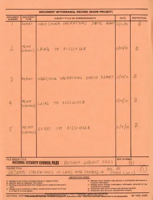 VIETNAM Operations in Laos and Cambodia Vol. III [Folder 2 of 2]