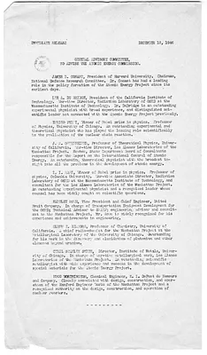 White House Press Release, General Advisory Committee, to Advise the Atomic Energy Commission