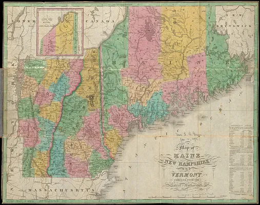 Map of Maine, New Hampshire, and Vermont