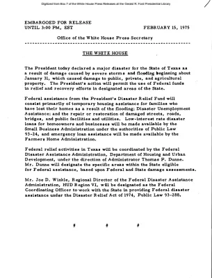 President Declares Disaster for the State of Texas due to severe storms and flooding [Disaster Declaration]