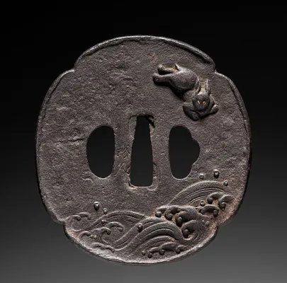 Sword Guard (Tsuba) with Rabbit and Waves