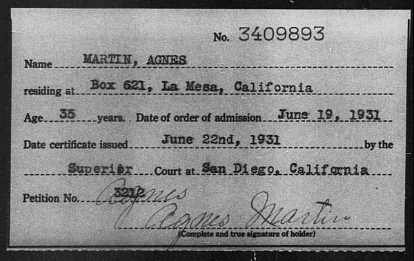 Martin, Agnes - 1931