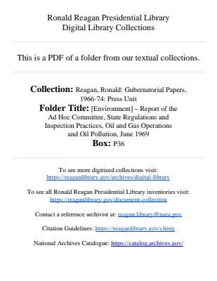 [Environment] - Report of the Ad Hoc Committee, State Regulations and Inspection Practices, Oil and Gas Operations and Oil Pollution, June 1969
