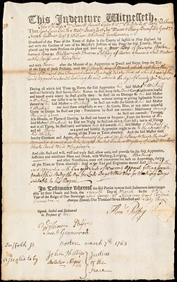 George Walker indentured to apprentice with Thomas Palfrey of Boston, 7 March 1763