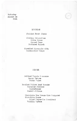 White House Luncheon and Dinner Menu