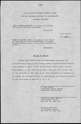 Copy of a motion filed by James Meredith against the University of Mississippi