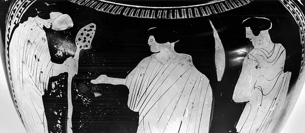 Column Krater with a Komos and Three Maenads