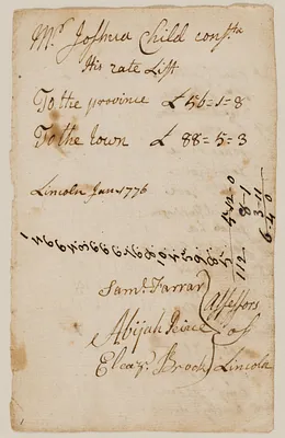 Joshua Child tax list - North list, with warrant