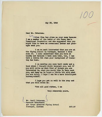 Letter, Eleanor Roosevelt to Cecil Peterson