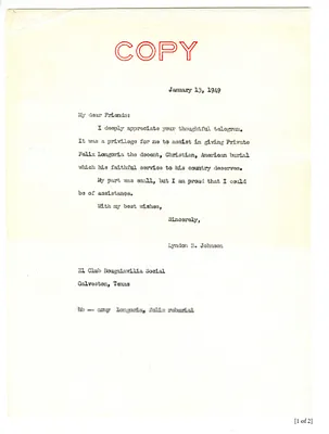 Longoria, Felix  [Correspondence]  [1 of 2]