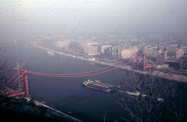 Erzsébet Bridge Under Construction from Gellért Hill