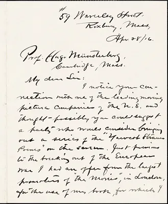 Adams, Charles Follen, 1842-1918 autograph letter signed to Hugo Münsterberg, Roxbury, Mass., 28 April 1916