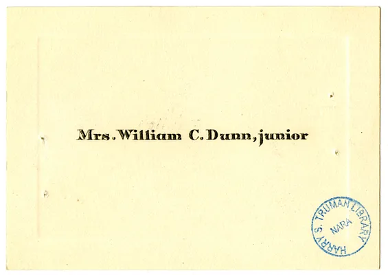 Wedding Gift Card from Mrs. William C. Dunn, Jr.