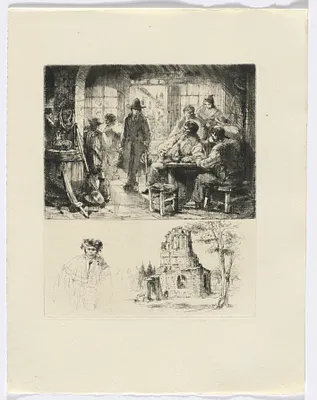 Frédéric Mistral: Mémoires et Recits by Frédéric Mistral: tavern scene/ ruin and man (insert after p. 96)
