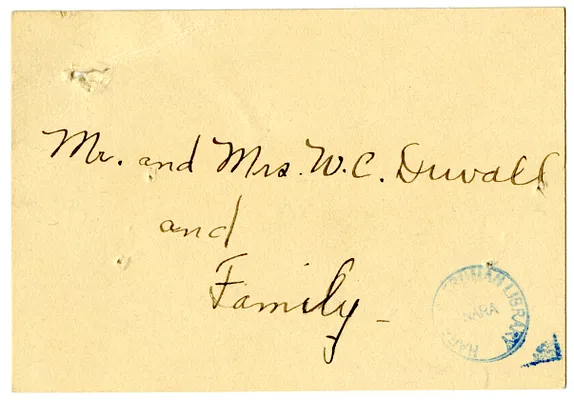 Wedding Gift Card from Mr. and Mrs. W. C. Duvall