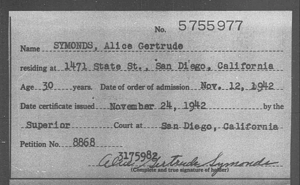 Symonds, Alice Gertrude - 1942