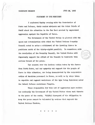 Press Release, Statement by President Harry S. Truman, with Drafts
