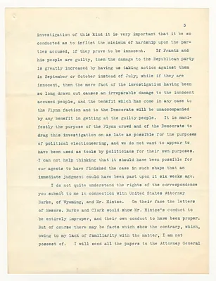 Copy of Letter from President Theodore Roosevelt to Secretary of the Interior E. A. Hitchcock