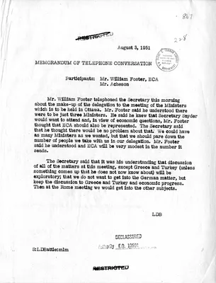 Memorandum of Telephone Conversation with Secretary of State Dean Acheson and William C. Foster