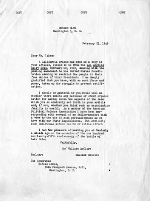 Correspondence Between Harold Ickes and Wallace McClure