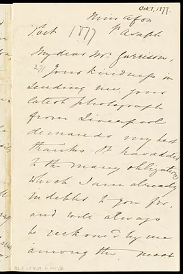 Letter from Harriet Lupton, to William Lloyd Garrison, 1st Oct. [1877]