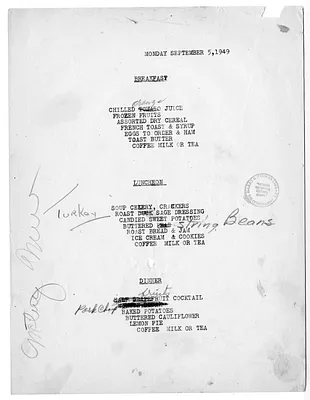 USS Williamsburg Menu