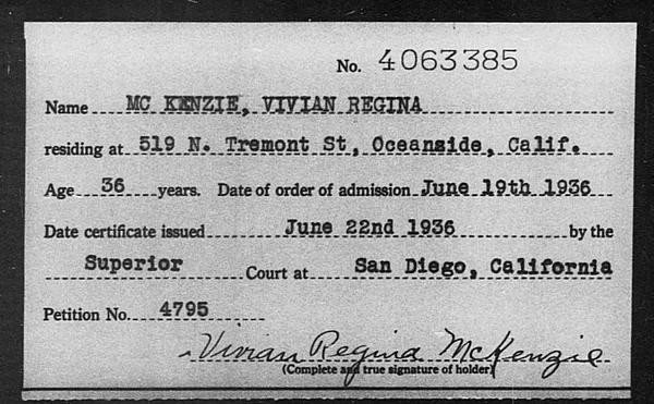 Mc Kenzie, Vivian Regina - 1936