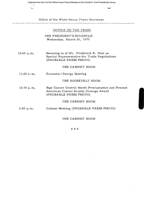 President's Schedule, Wednesday, March 26, 1975