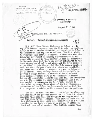Memorandum from Secretary of State James Byrnes to President Harry S. Truman