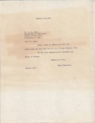 Letters Sent to S.C. Lind, January 9, 1930
