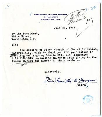 Letter from Henrietta A. Morgan to President Harry S. Truman