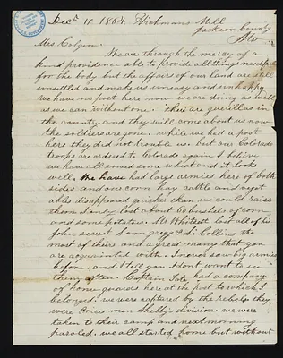 Letter from E. F. Slaughter to Elizabeth Colgan