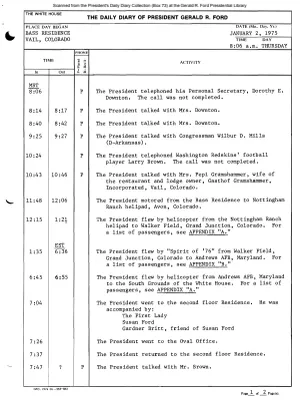President Gerald R. Ford's Daily Diary, January 02, 1975